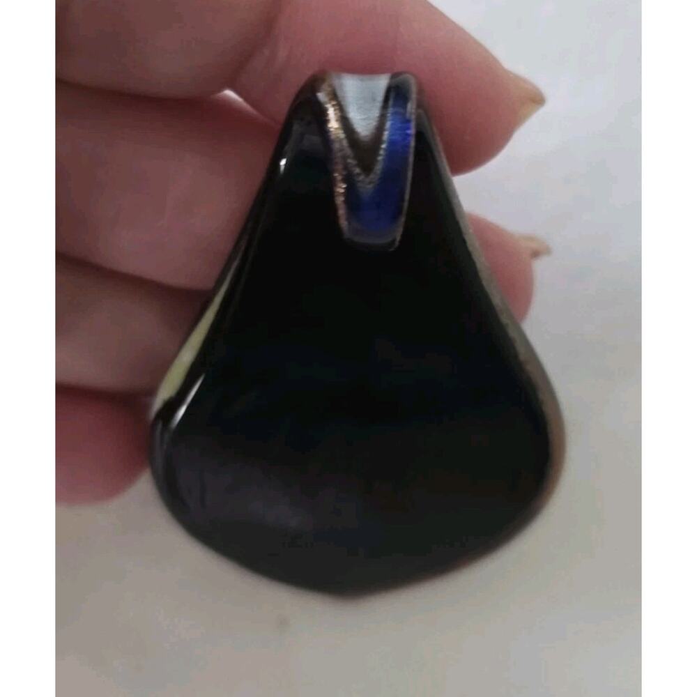 Teardrop Shape Large Murano Style Art Glass Pendant Black Blue Copper Gold Tones - Picture 8 of 8